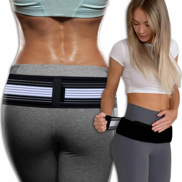 Evissa Sacroiliac SI Joint Hip Belt | Adjustable Premium Waist Belt for Women & Men | Posture Corrector, Joint Support for Pelvic, Lower Back & Sciatica Pain Relief | Black (Regular) - regular