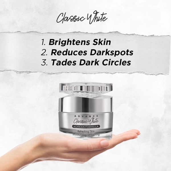 classic white Classic White Korean Whitening Face Cream – Brightening & Moisturizing Skincare with Niacinamide & Herbal Extracts – Dark Spot Remover & Anti-Aging Day/Night Cream – 10ml - 