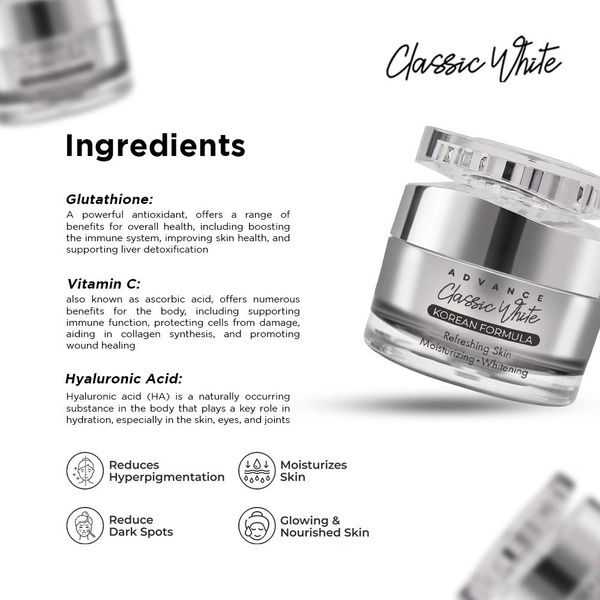 classic white Classic White Korean Whitening Face Cream – Brightening & Moisturizing Skincare with Niacinamide & Herbal Extracts – Dark Spot Remover & Anti-Aging Day/Night Cream – 10ml - 