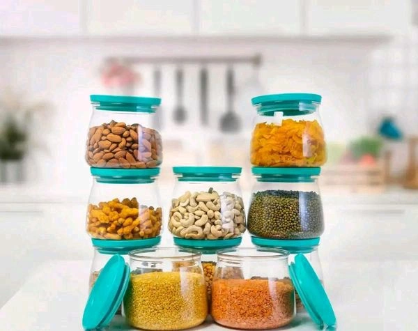 Plastic Airtight Container Jar Set For Kitchen - 900  ml Set Of 6 Made In India - Blue, 12pc