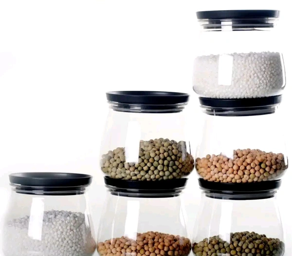 Plastic Airtight Container Jar Set For Kitchen - 900  ml Set Of 6 Made In India - Black, 6pc