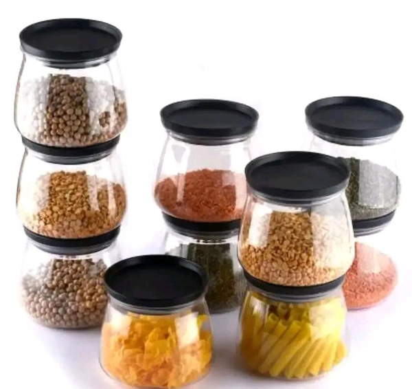 Plastic Airtight Container Jar Set For Kitchen - 900  ml Set Of 6 Made In India - Black, 12pc