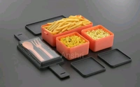 3 Compartment Lunch Box With Fork And Spoon 1400ml - 2pc, Green + orange