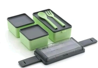 3 Compartment Lunch Box With Fork And Spoon 1400ml - 2pc, Green + orange