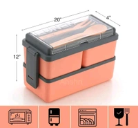 3 Compartment Lunch Box With Fork And Spoon 1400ml - 2pc, Green + orange