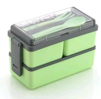 3 Compartment Lunch Box With Fork And Spoon 1400ml - 1pc, Green