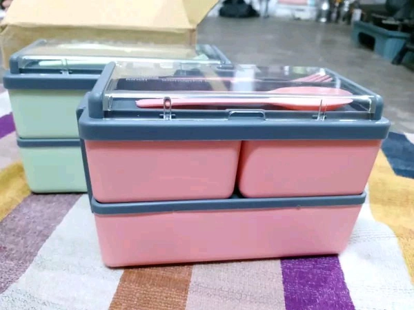 3 Compartment Lunch Box With Fork And Spoon 1400ml - 1pc, Tickle Me Pink