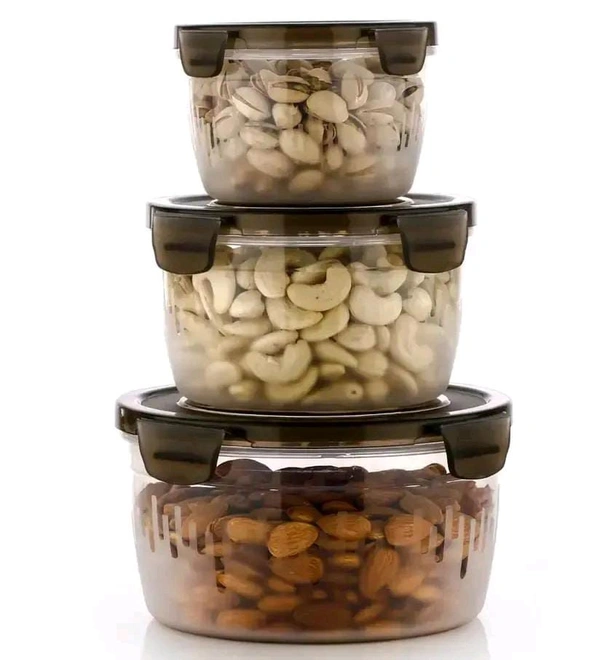 3PC Brown Plastic food Storage Container (600ml,1200ml,1800ml)