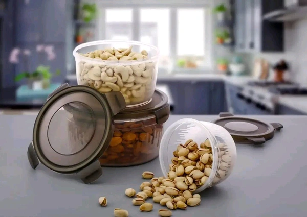 3PC Brown Plastic food Storage Container (600ml,1200ml,1800ml)