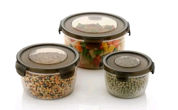 3PC Brown Plastic food Storage Container (600ml,1200ml,1800ml)