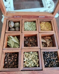 Handicrafts Spice Box with Spoon in Sheesham Wood,Container with Lid Handmade/ 9 containers, Pack of 1 