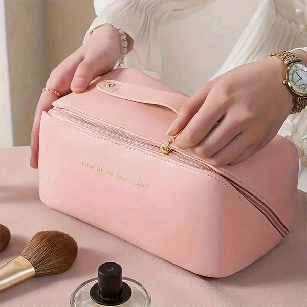 Large-Capacity Travel Cosmetic Bag Portable PU Makeup Pouch 