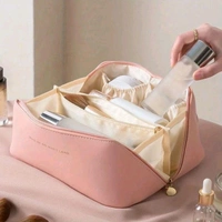Large-Capacity Travel Cosmetic Bag Portable PU Makeup Pouch 