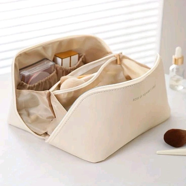 Large-Capacity Travel Cosmetic Bag Portable PU Makeup Pouch 