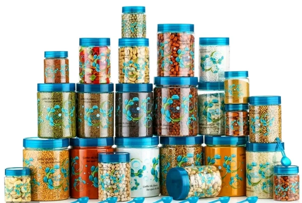 100% Unbreakable Air Tight Kitchen Plastic Storage Containers Jars Combo Set - 250ml, 300ml, 650ml, 1200ml Plastic Grocery Container (Pack of 24, SEA GREEN) 
