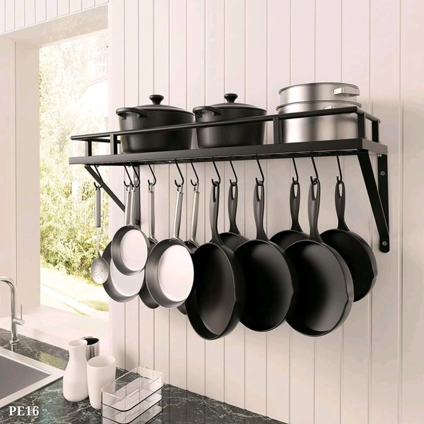 Wall Mounted Wrought-iron Storage Hanging Pots & Pan Rack/shelf