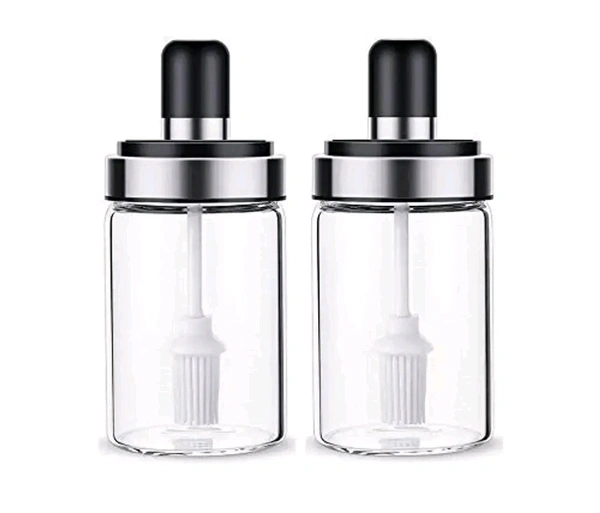leakproof transparent glass jar with brush for oil ghee,borosilicate glass food storage jar with brush pack of 2  Capacity 250 Ml In One Jar