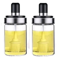 leakproof transparent glass jar with brush for oil ghee,borosilicate glass food storage jar with brush pack of 2  Capacity 250 Ml In One Jar
