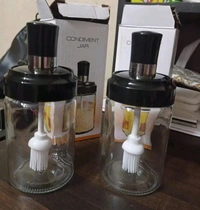 leakproof transparent glass jar with brush for oil ghee,borosilicate glass food storage jar with brush pack of 2  Capacity 250 Ml In One Jar