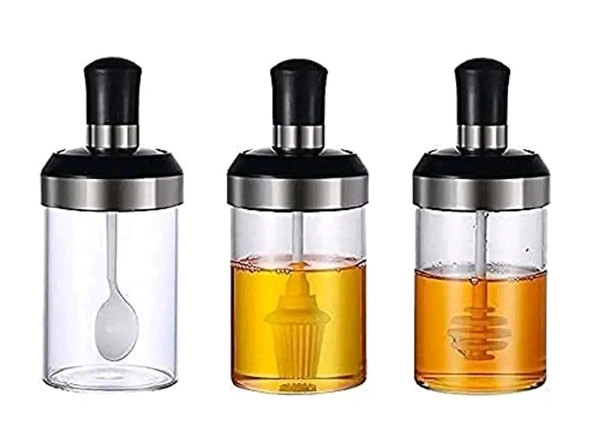 Plastic  Pickle, Ghee, Honey Jar Set of 3 Oil Dispenser Honey Dispenser Bottle Kitchen Seasoning Bottle Food Storage Jar Spice Jars Pickle Jar Borosilicate Plastic Jar (250 ML) 