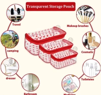 Pack of 3 Red Dot  Printed Bridal Organizer, Makeup Kit, Storage Case, Transparent Vanity Box