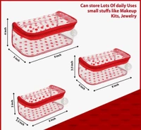 Pack of 3 Red Dot  Printed Bridal Organizer, Makeup Kit, Storage Case, Transparent Vanity Box