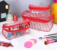 Pack of 3 Red Dot  Printed Bridal Organizer, Makeup Kit, Storage Case, Transparent Vanity Box