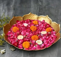 Elegant Design Decorative Lotus Shaped Handcrafted Urli Bowl Traditional Tea Light Candles