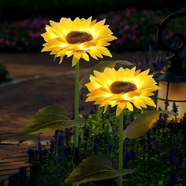 Sunflower Solar Lights Waterproof Garden Lights 20 LED Starburst Swaying Lights Solar Outdoor Garden Decor for Balcony Garden lawn Pack Of 2