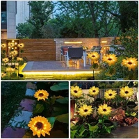 Sunflower Solar Lights Waterproof Garden Lights 20 LED Starburst Swaying Lights Solar Outdoor Garden Decor for Balcony Garden lawn Pack Of 2
