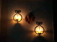Stylish Red Glass  Iron Tealight Candle Holder wall Hanging(Pack Of 2) - 2