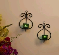 Stylish Red Glass  Iron Tealight Candle Holder wall Hanging(Pack Of 2) - 2
