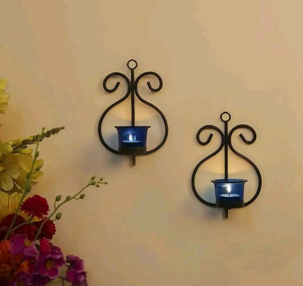 Stylish Red Glass  Iron Tealight Candle Holder wall Hanging(Pack Of 2) - 2