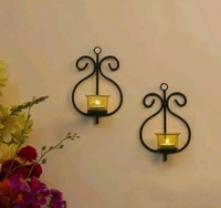 Stylish Red Glass  Iron Tealight Candle Holder wall Hanging(Pack Of 2) - 2