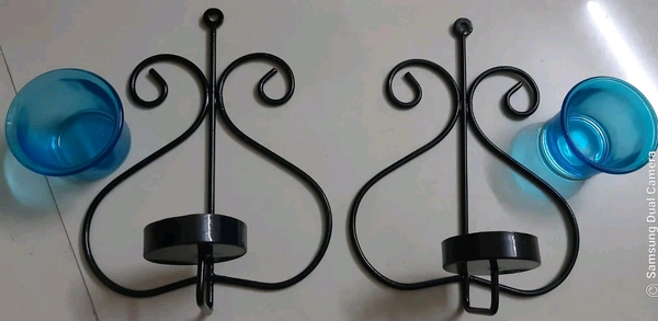 Stylish Red Glass  Iron Tealight Candle Holder wall Hanging(Pack Of 2) - 2