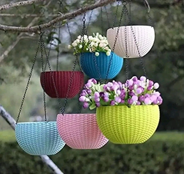 Virajsanchi Hanging Pots With Metal Chain 5 Pieces