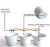 GreyFOX || 3 Pot Metal Planter for Garden  Home Deacute;cor (White)