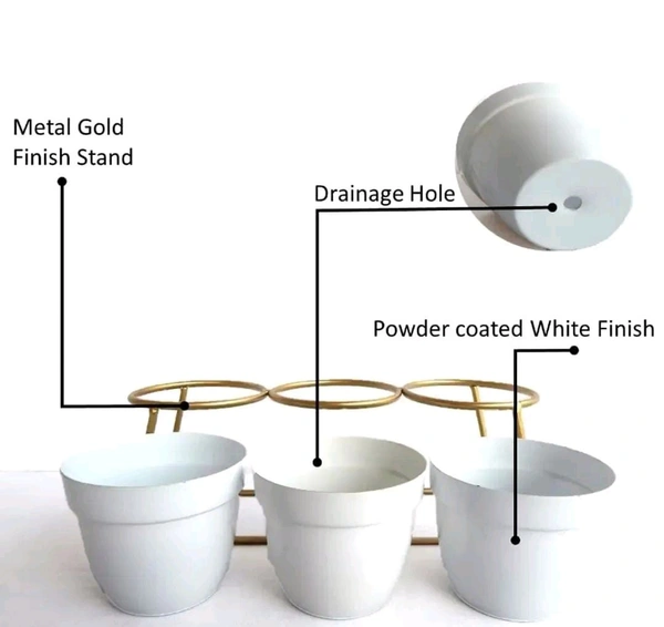 GreyFOX || 3 Pot Metal Planter for Garden  Home Deacute;cor (White)
