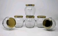Matka Glass Jar Container for Kitchen Storage with Air Tight Lid, Golden, 400ml (Set of 6)
