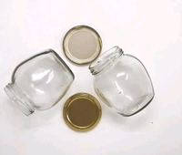 Matka Glass Jar Container for Kitchen Storage with Air Tight Lid, Golden, 400ml (Set of 6)