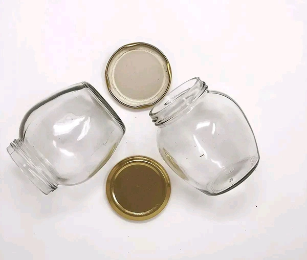 Matka Glass Jar Container for Kitchen Storage with Air Tight Lid, Golden, 400ml (Set of 6)