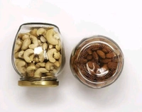 Matka Glass Jar Container for Kitchen Storage with Air Tight Lid, Golden, 400ml (Set of 6)