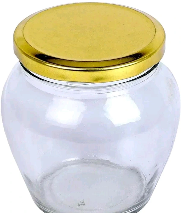 Matka Glass Jar Container for Kitchen Storage with Air Tight Lid, Golden, 400ml (Set of 6)