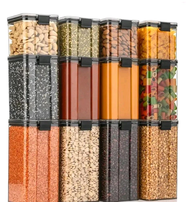 kitchen storage containers 500ml 1100ml 1700ml lock containers (pack of 12,Black)