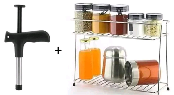 Combo Pack Of Stainless Steel Coconut Opener Straight Peeler And Stainless Steel Spice Rack For Multipurpose Use