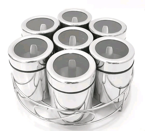 Stainless Steel Small Container Storage Box With Top See Through Lid Spice Box Spice Set (Steel, Silver) 200 ML Each