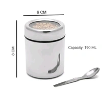 Stainless Steel Small Container Storage Box With Top See Through Lid Spice Box Spice Set (Steel, Silver) 200 ML Each