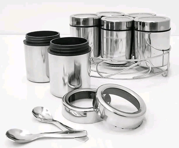 Stainless Steel Small Container Storage Box With Top See Through Lid Spice Box Spice Set (Steel, Silver) 200 ML Each