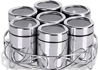 Stainless Steel Small Container Storage Box With Top See Through Lid Spice Box Spice Set (Steel, Silver) 200 ML Each