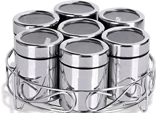 Stainless Steel Small Container Storage Box With Top See Through Lid Spice Box Spice Set (Steel, Silver) 200 ML Each